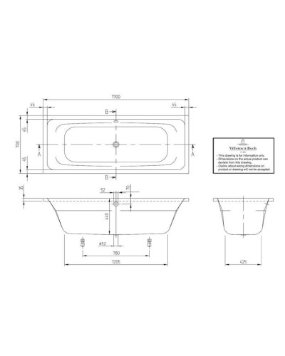 Ванна акрилова Villeroy & Boch Targa Style Badewanne 170x70 см білий (UBA177FRA2V-01)