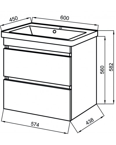 Тумба з умивальником 60 см підвісна біла в ванну кімнату ЮВВІС Монако ТП-2 60 "Vesta"