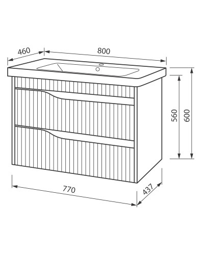 Тумба ЮВВІС Florence антрацит матовий ТП-2 Д 80 см з умивальником Bolero