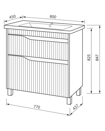 Тумба ЮВВІС Florence бетон матовий ТНБ-2 Д 80 см з умивальником Vesta